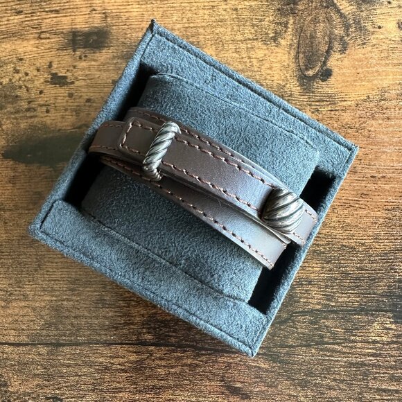 David Yurman Triple Wrap Cable Bracelet in Brown Leather - Picture 3 of 13